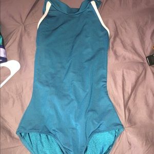 High neck Natalie leotard. Teal & light pink